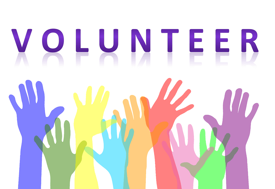 Hand shapes with different colors with volunteer text above